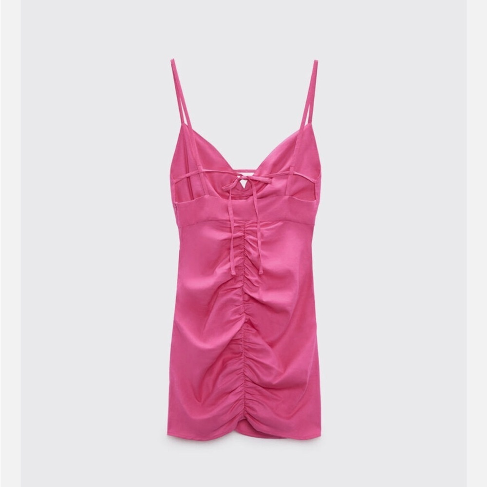 Zara Pink Draped Beaded Linen Blend Dress - Picture 2 of 10